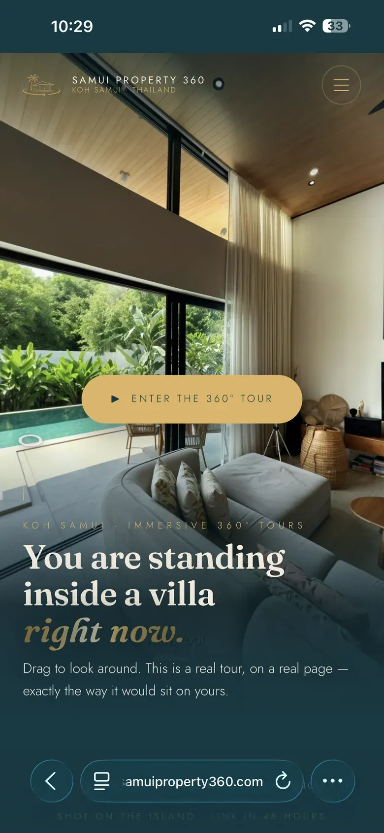 Samui Property 360 website on a phone