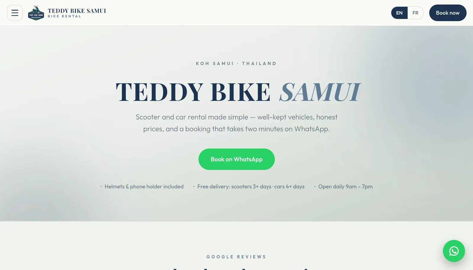 Teddy Bike Samui website on desktop